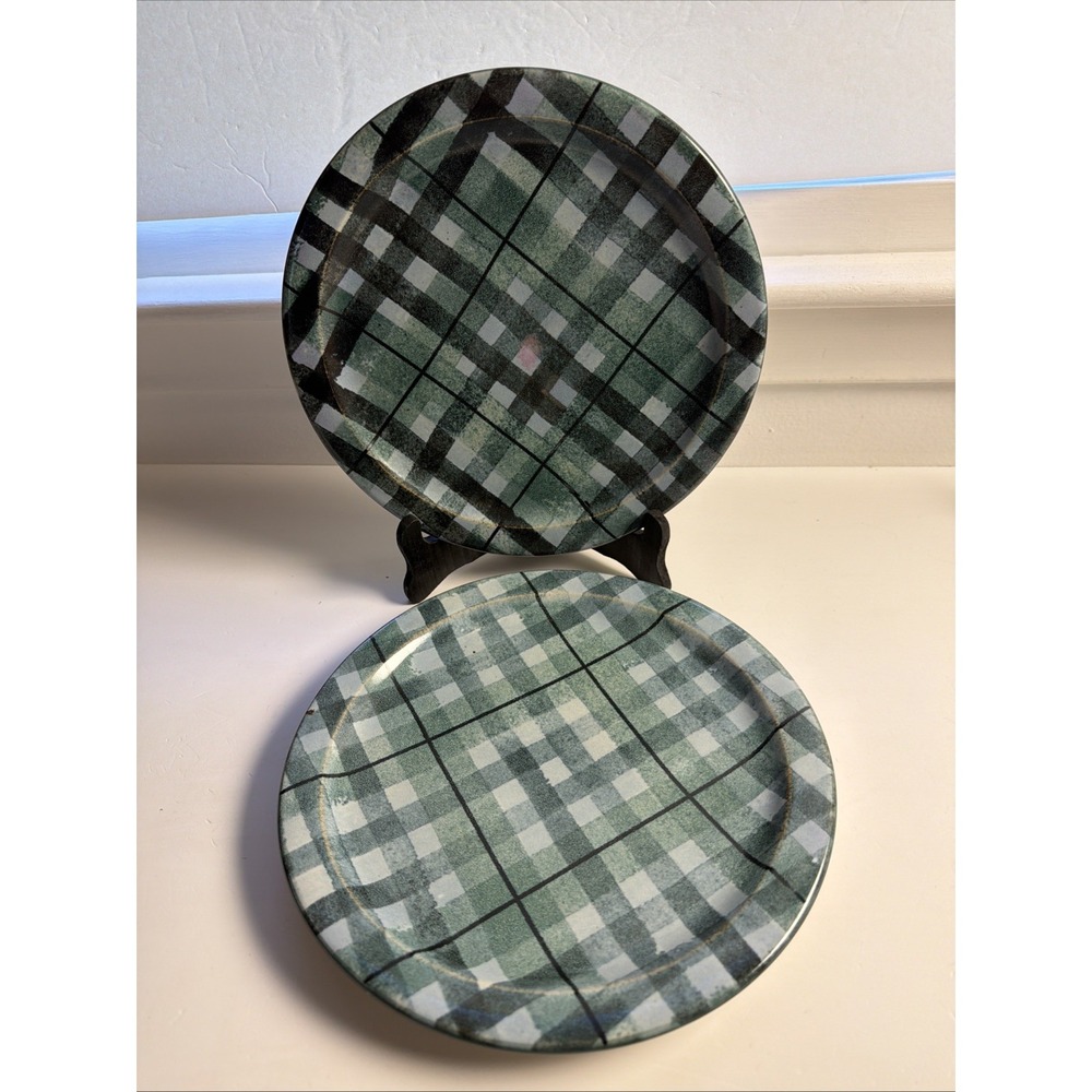 2 ANTA SCOTLAND Dinner Round plate 10 Check pattern Blue Stoneware